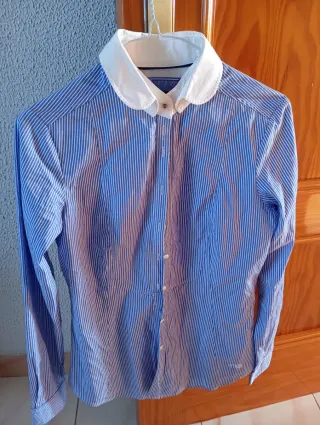 Camisa de rayas azul y blanca para mujer