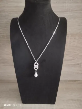 Collar Corazón y Perla Plata