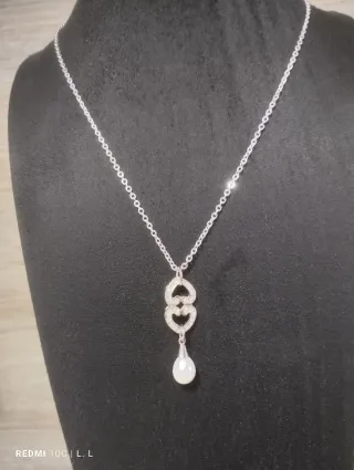 Collar Corazón y Perla Plata