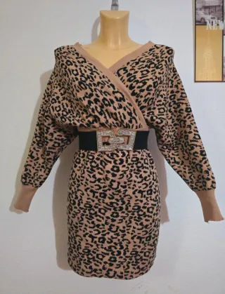 Vestido de punto estampado leopardo