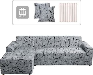 Copridivano per Chaise Longue 2 Pezzi in Grigio