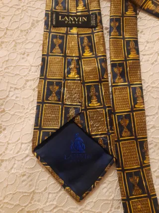 Corbata Lanvin Seda París Azul y Dorado