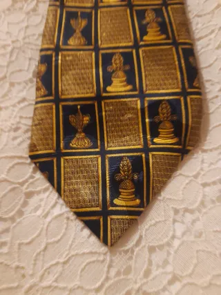 Corbata Lanvin Seda París Azul y Dorado