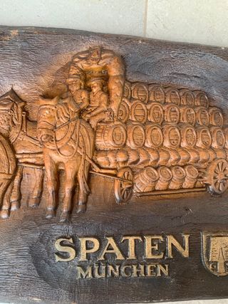 Insegna Spaten München in legno, 61x38x3 cm