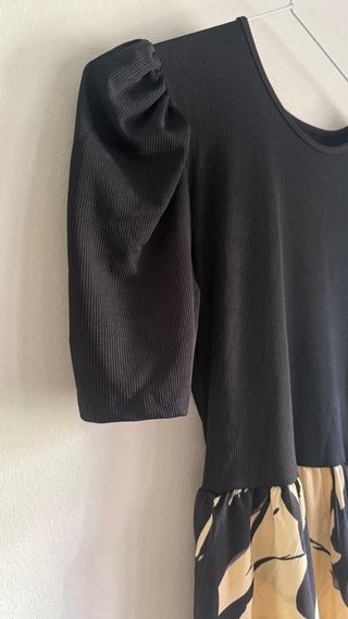 Vestido fiesta falda vuelo negro beige