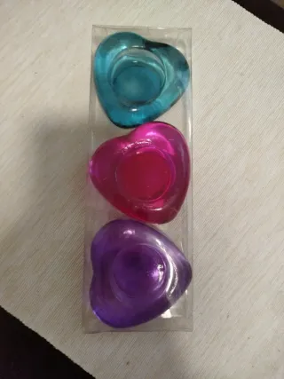 Set di tre portacandele a forma di cuore in cristallo
