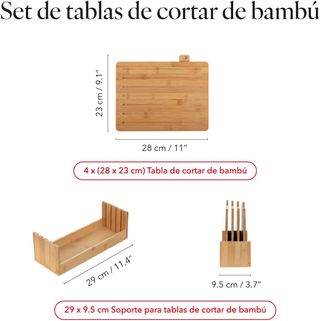 Set di 4 taglieri in bambù con supporto FLORINA