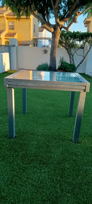 Mesa exterior cristal y aluminio extensible