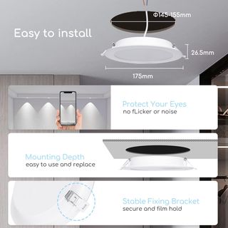 Aigostar Downlight LED da Incasso 12W, Equivalente a 113