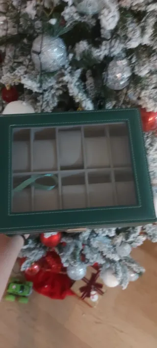 Scatola porta orologi verde con 12 scomparti