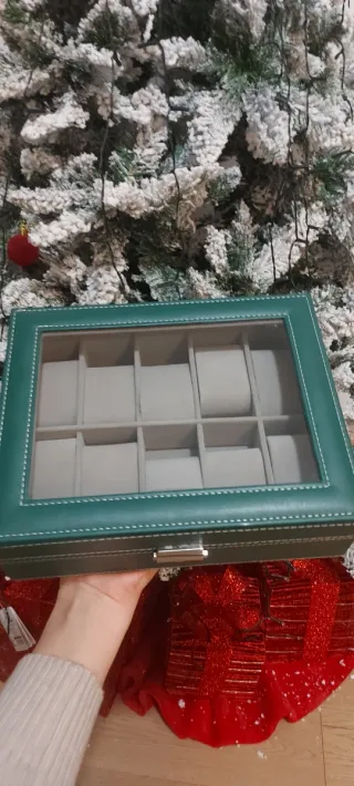 Scatola porta orologi verde con 12 scomparti