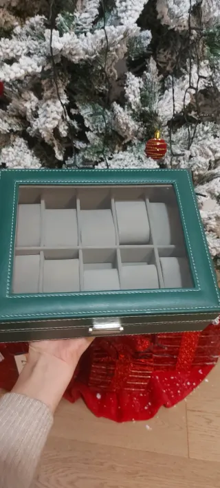 Scatola porta orologi verde con 12 scomparti