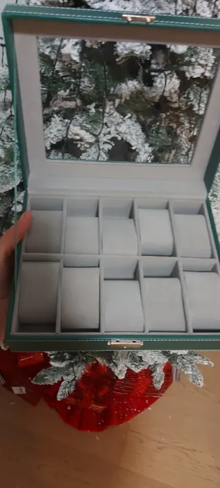 Scatola porta orologi verde con 12 scomparti