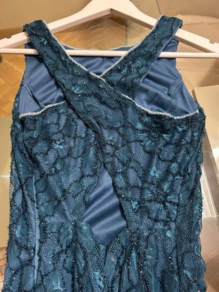 Vestido largo fiesta verde azulado