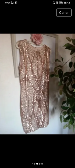 Vestido corto lentejuelas dorado