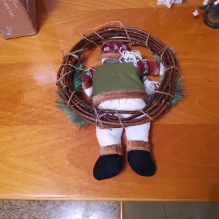 Ghirlanda Natale Pupazzo Neve Tessuto Legno