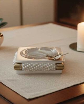 Portacandele/posacenere perla e bianco