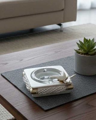 Portacandele/posacenere perla e bianco