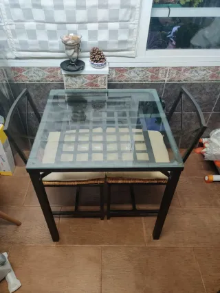 Mesa Ikea Granas Metal y Cristal + 2 Sillas