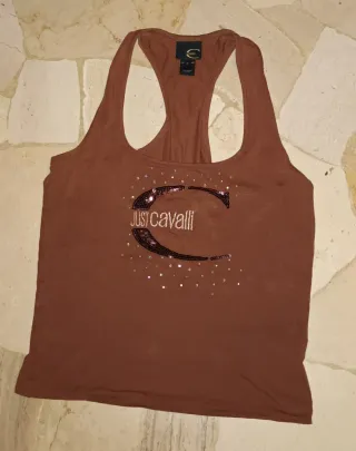 Top Just Cavalli S marrone con strass