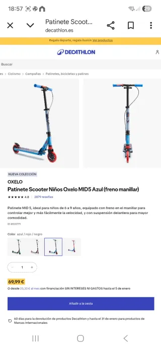 Patinete infantil azul 6-9 años