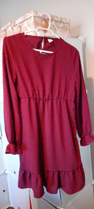 Vestido Vermelho Escuro Manga Longa Tamanho 14anos