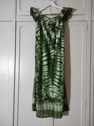Vestido largo verde tie-and-dye africano