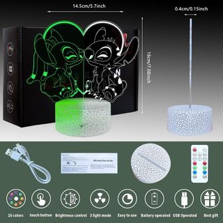 Lampada da notte 3D Stitch con luci LED RGB acrilico