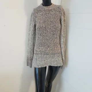 Maglione lana fatto a mano M/L panna/nero/arancio