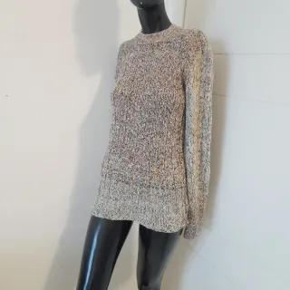 Maglione lana fatto a mano M/L panna/nero/arancio