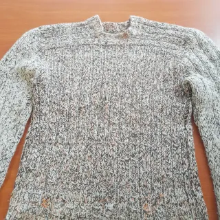 Maglione lana fatto a mano M/L panna/nero/arancio