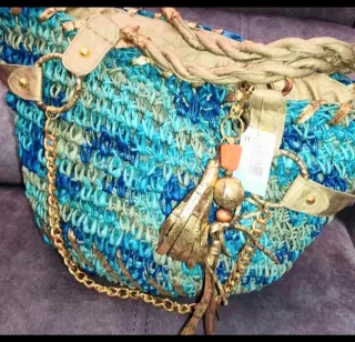 Bolso Hobo Grande Azul y Verde y piel sintetica fo