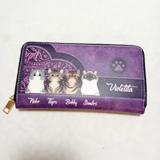 Cartera Morada con Diseño de Gatos
