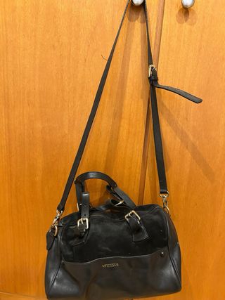 Bolso Uterqüe Negro Piel y Ante