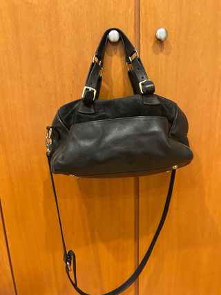Bolso Uterqüe Negro Piel y Ante