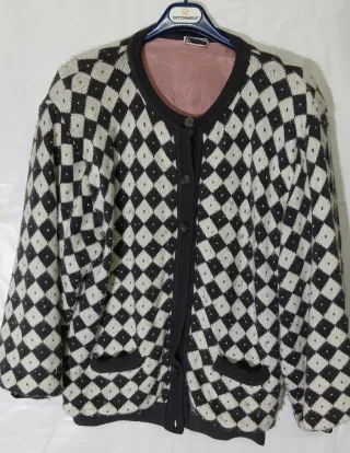 Cardigan Donna Lana Grigio Bianco