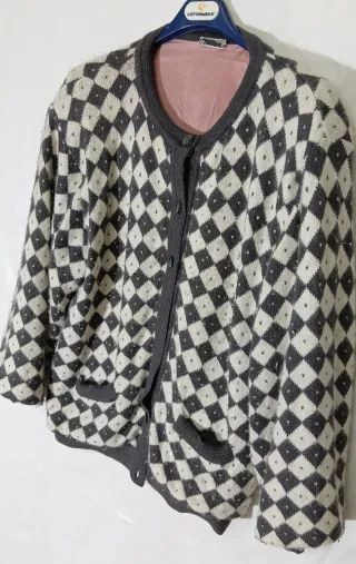 Cardigan Donna Lana Grigio Bianco