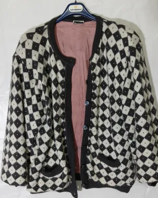 Cardigan Donna Lana Grigio Bianco