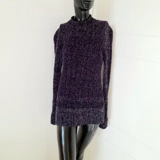 HANDMADE Maglione donna lana blu/viola melange M