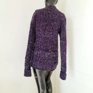 HANDMADE Maglione donna lana blu/viola melange M