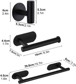 Set di accessori da bagno in acciaio inossidabile nero senza forare