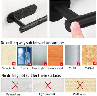 Set di accessori da bagno in acciaio inossidabile nero senza forare