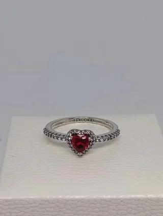 Anillo Pandora Corazón Rojo Plata