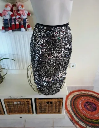 Falda lentejuelas Suite Blanco Talla 34