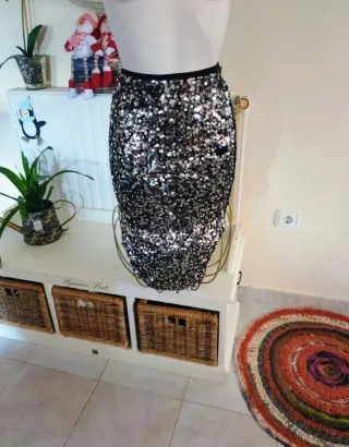 Falda lentejuelas Suite Blanco Talla 34