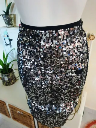 Falda lentejuelas Suite Blanco Talla 34