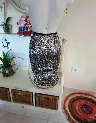 Falda lentejuelas Suite Blanco Talla 34