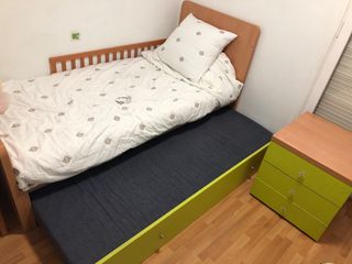 Juego de dormitorio: Cama nido individual y mesita