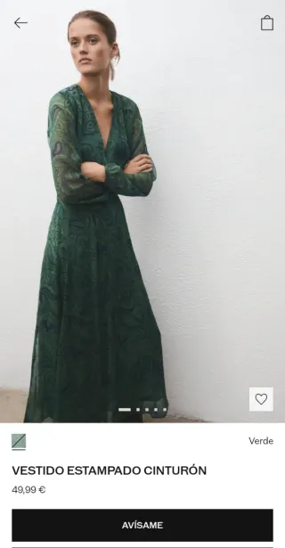 Vestido estampado verde con cinturón - Mango