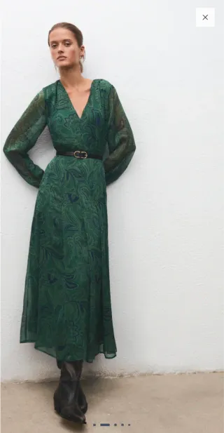 Vestido estampado verde con cinturón - Mango
